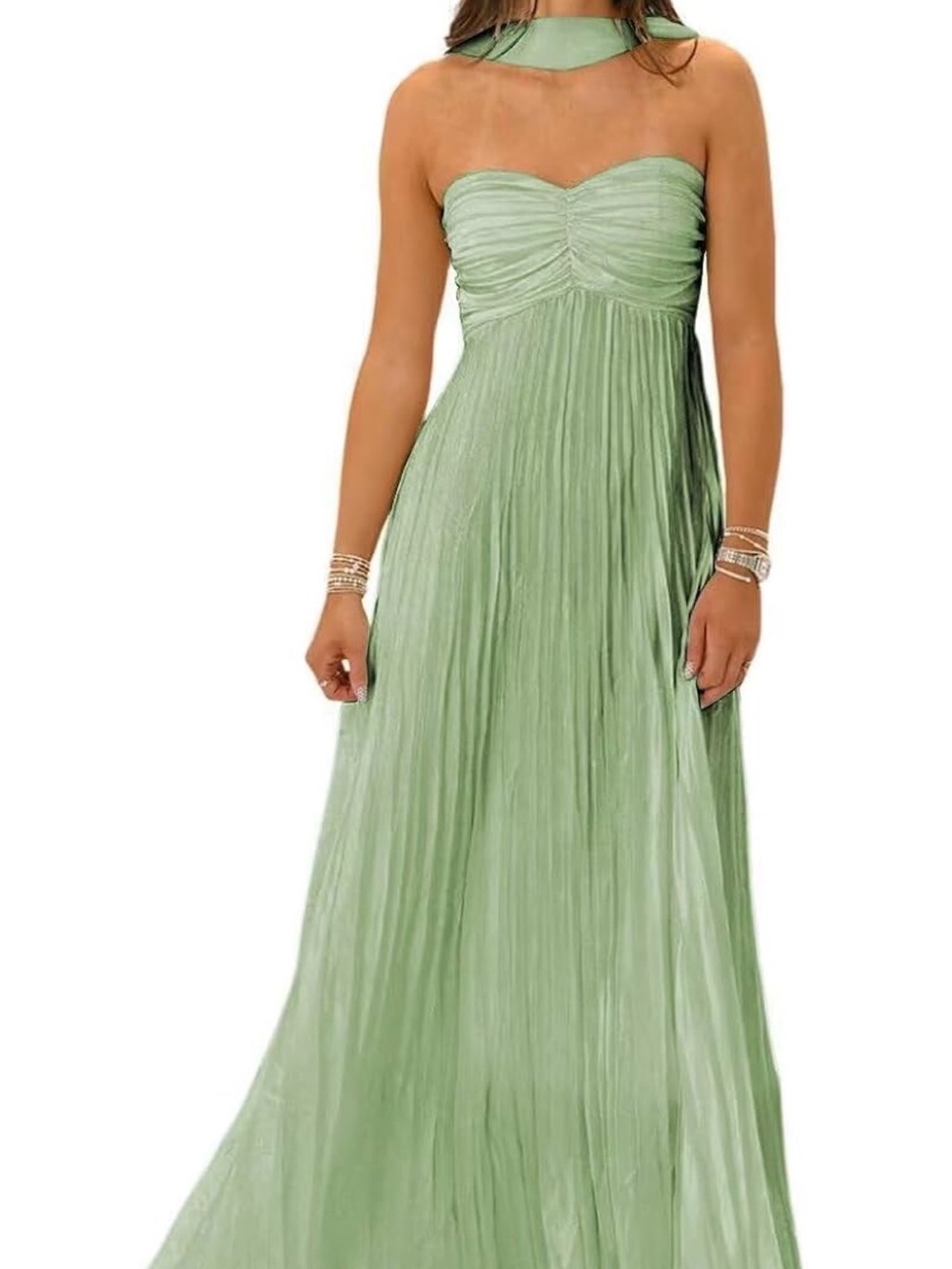 Strapless Pleated Dusty Sage Dress for Special Occasions